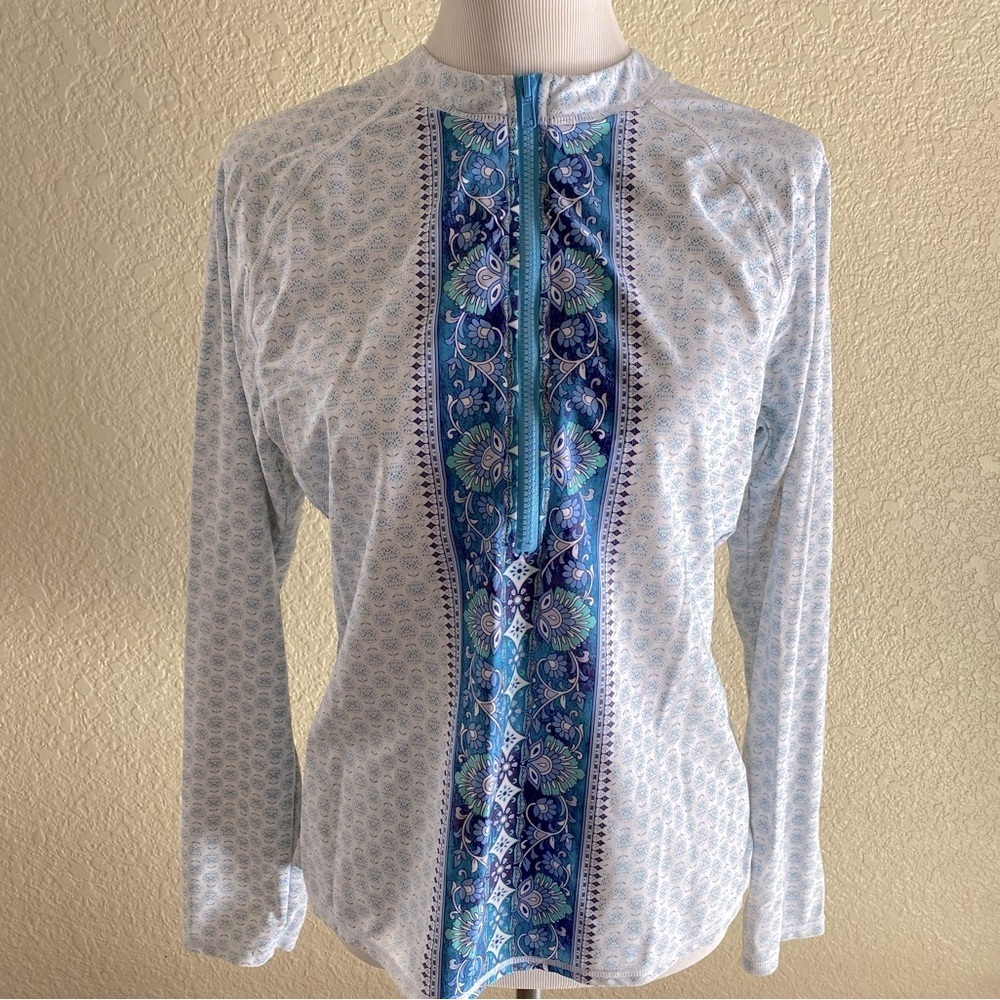Aqua Et Sol Rashguard Long Sleeve Swim Top High Neck UPF 50 1/2 Zipper Collar